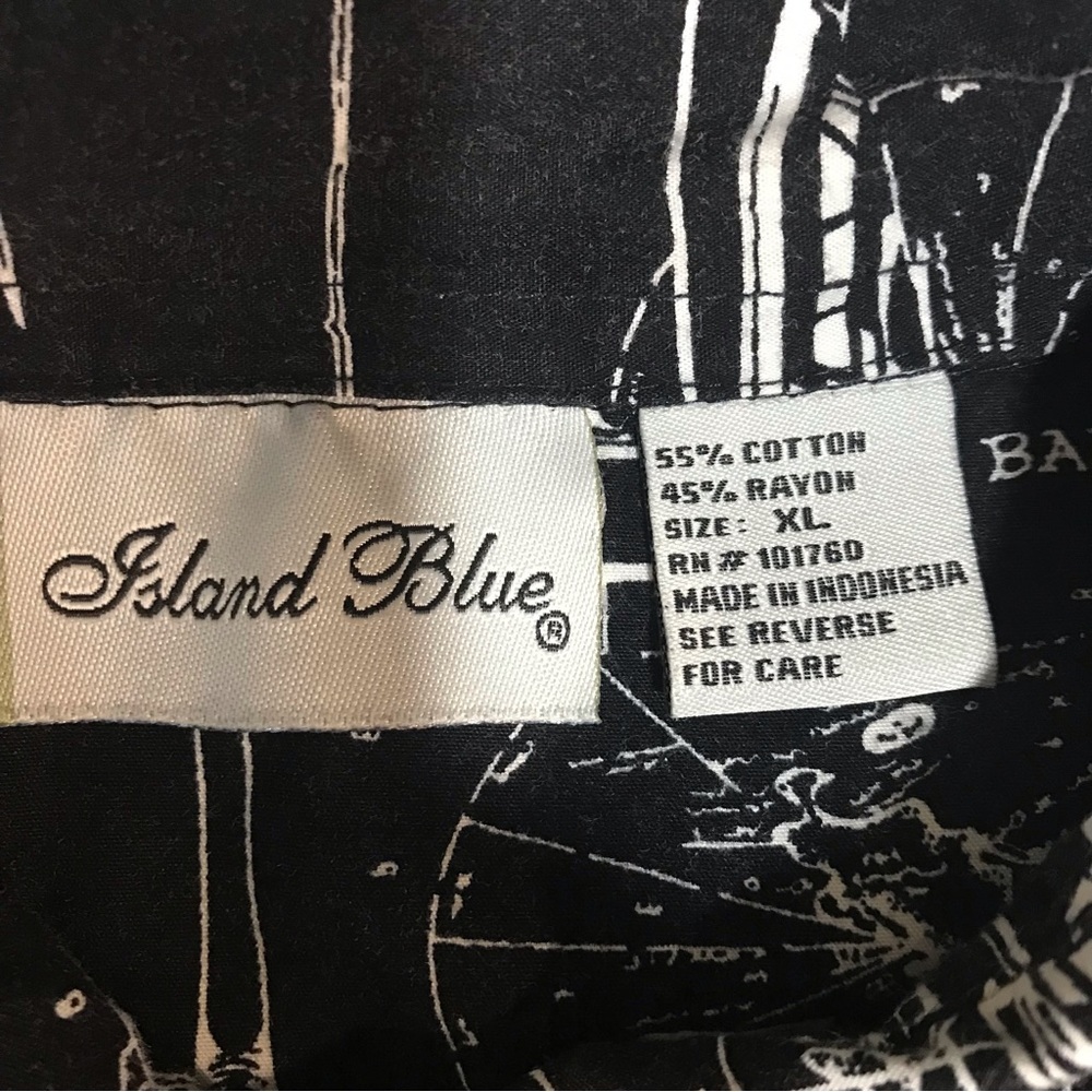 Island Blue Button Up Hawaiian Shirt Mens Sz XL Black Cruise Print Short Sleeves - Picture 8 of 13